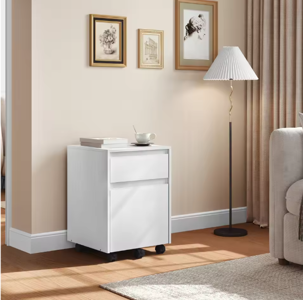 Verrijdbare Dossierkast met 2 Lades – 40 cm, Vintage Wit Hout