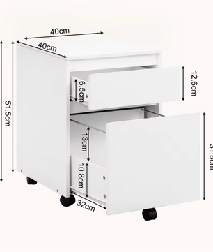 Verrijdbare Dossierkast met 2 Lades – 40 cm, Vintage Wit Hout