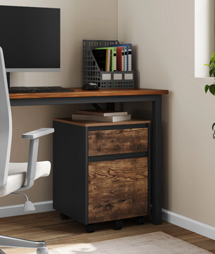 Verrijdbare Dossierkast met 2 Lades – 40 cm, Vintage Wit Hout