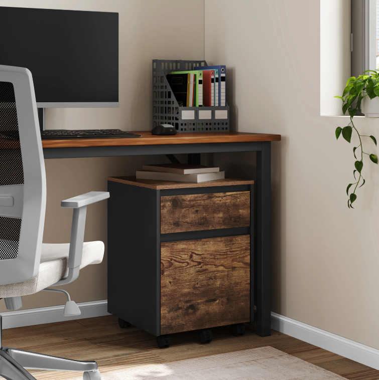 Verrijdbare Dossierkast met 2 Lades – 40 cm, Vintage Wit Hout