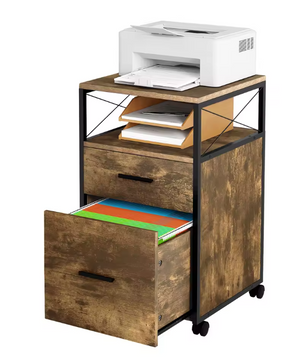 Verrijdbare Dossierkast met 2 Lades – 69 cm, Licht Eiken en Metaal