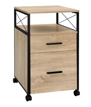 Verrijdbare Dossierkast met 2 Lades – 69 cm, Licht Eiken en Metaal