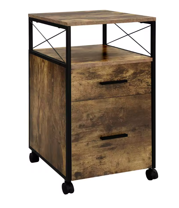 Verrijdbare Dossierkast met 2 Lades – 69 cm, Licht Eiken en Metaal