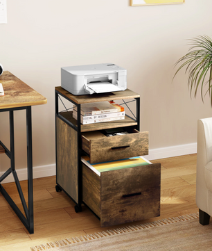 Verrijdbare Dossierkast met 2 Lades – 69 cm, Licht Eiken en Metaal