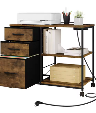 Archiefkast op Wielen met USB-Laadstation – 80 cm Vintage Bruin