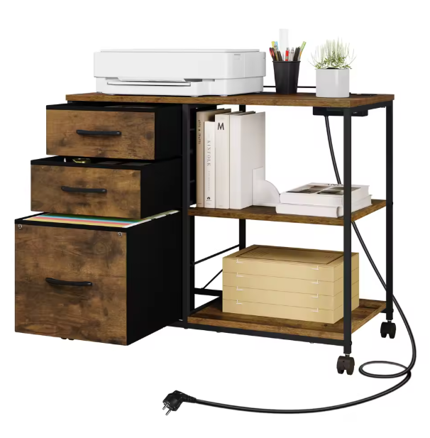 Archiefkast op Wielen met USB-Laadstation – 80 cm Vintage Bruin