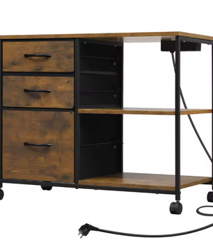 Archiefkast op Wielen met USB-Laadstation – 80 cm Vintage Bruin