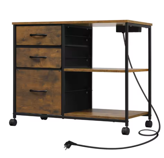 Archiefkast op Wielen met USB-Laadstation – 80 cm Vintage Bruin