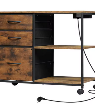 Archiefkast op Wielen met USB-Laadstation – 80 cm Vintage Bruin