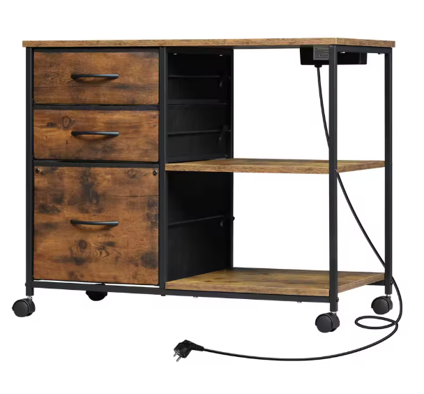 Archiefkast op Wielen met USB-Laadstation – 80 cm Vintage Bruin