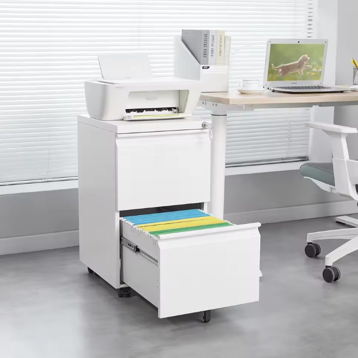 Metalen 2-Ladekast op Wielen met Slot – Modern en Functioneel