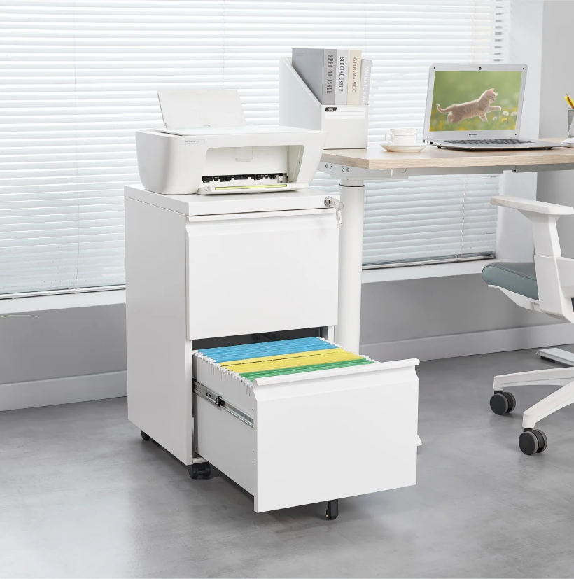 Metalen 2-Ladekast op Wielen met Slot – Modern en Functioneel