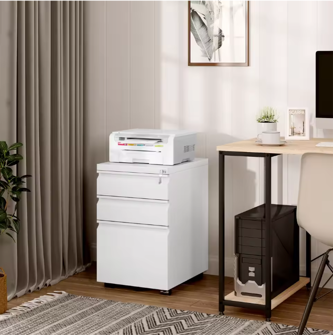 Metalen Verrijdbare Ladekast met Slot – 3 Lades en Wielen, 39x62x46 cm