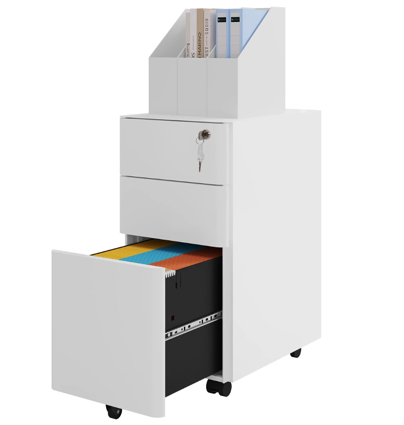 Verrijdbare Metalen Archiefkast met Slot – 3 Lades, 30x60x45 cm