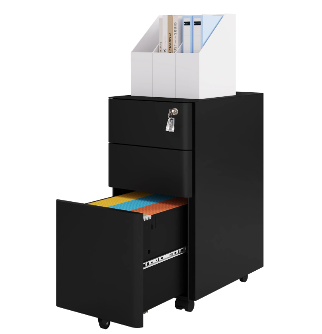 Verrijdbare Metalen Archiefkast met Slot – 3 Lades, 30x60x45 cm