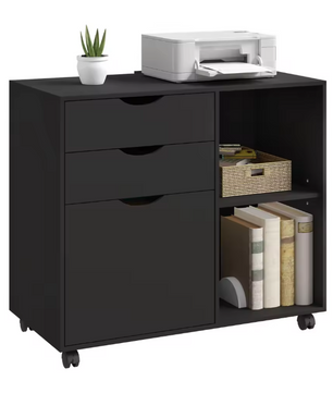 Verrijdbare Houten Archiefkast met 3 Lades – Hangmappen en Open Vakken, 80x69,5x39,5 cm