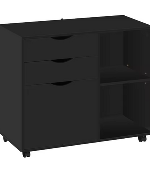 Verrijdbare Houten Archiefkast met 3 Lades – Hangmappen en Open Vakken, 80x69,5x39,5 cm