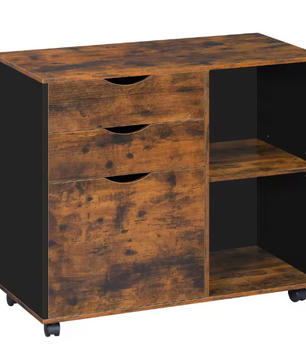 Verrijdbare Houten Archiefkast met 3 Lades – Hangmappen en Open Vakken, 80x69,5x39,5 cm