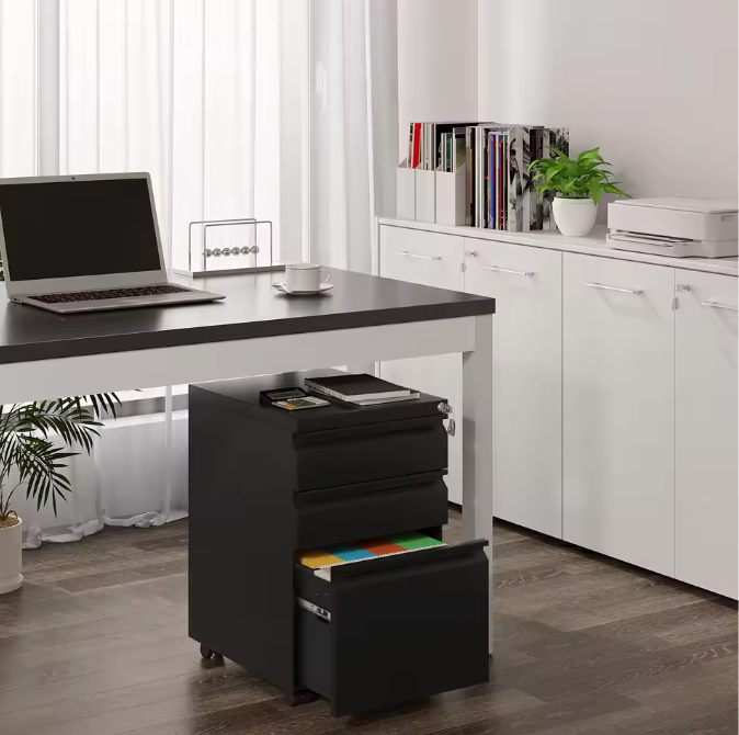 Metalen Verrijdbare Archiefkast met Slot – 3 Lades, 39x46x62 cm