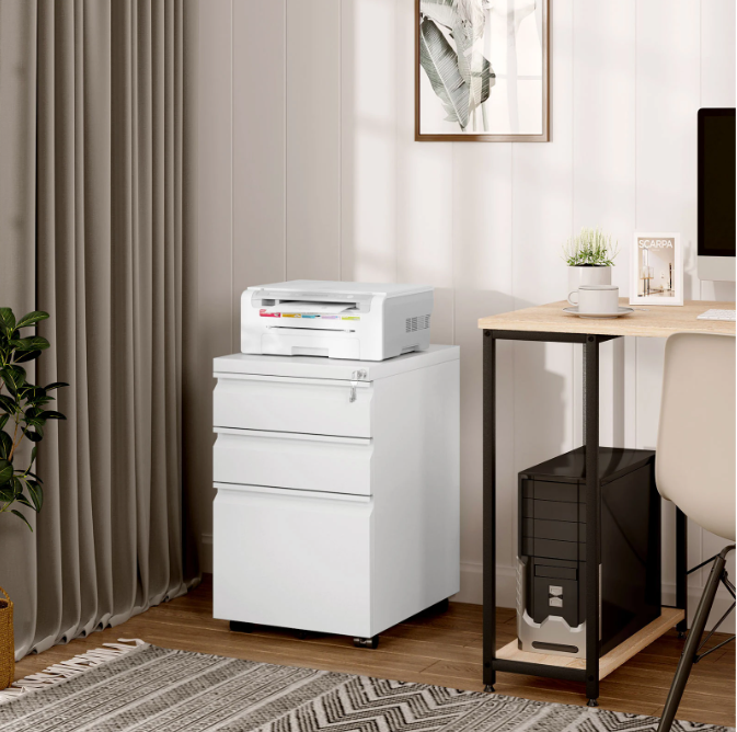 Metalen Verrijdbare Archiefkast met Slot – 3 Lades, 39x46x62 cm