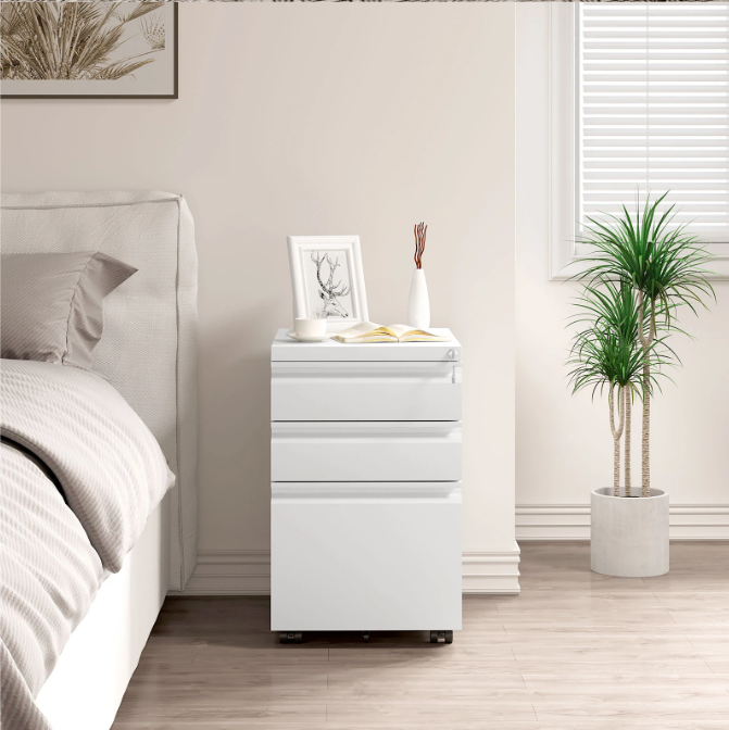 Metalen Verrijdbare Archiefkast met Slot – 3 Lades, 39x46x62 cm