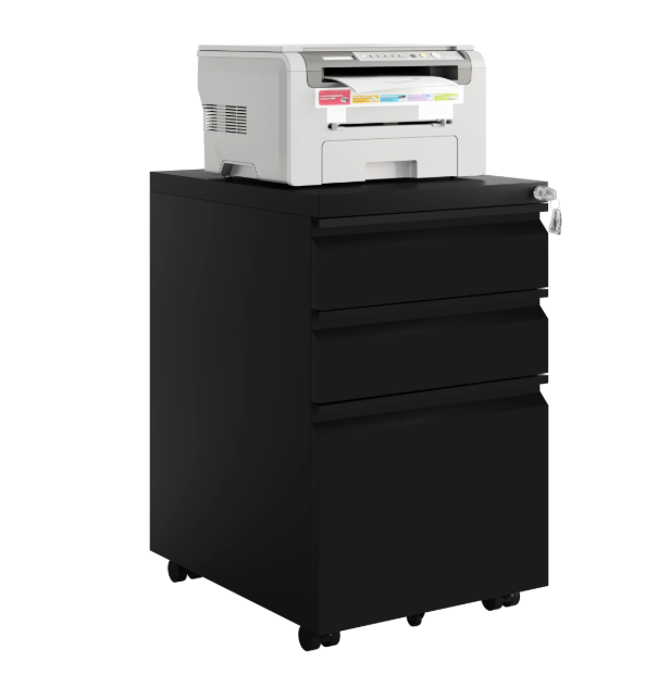 Metalen Verrijdbare Archiefkast met Slot – 3 Lades, 39x46x62 cm