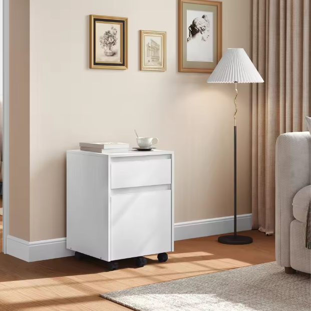 Verrijdbare Houten Archiefkast met 2 Lades – 40x56x40 cm