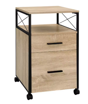 Verrijdbare Houten Archiefkast met 2 Lades en Open Vakken – 40x69x40 cm