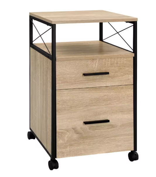 Verrijdbare Houten Archiefkast met 2 Lades en Open Vakken – 40x69x40 cm