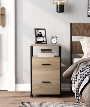 Verrijdbare Houten Archiefkast met 2 Lades en Open Vakken – 40x69x40 cm