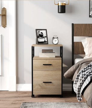 Verrijdbare Houten Archiefkast met 2 Lades en Open Vakken – 40x69x40 cm