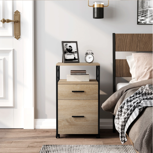 Verrijdbare Houten Archiefkast met 2 Lades en Open Vakken – 40x69x40 cm