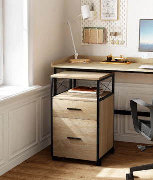 Verrijdbare Houten Archiefkast met 2 Lades en Open Vakken – 40x69x40 cm