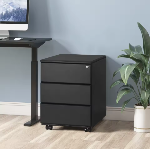 Metalen Verrijdbare Archiefkast met Slot en 3 Lades – 39x52,4x54 cm