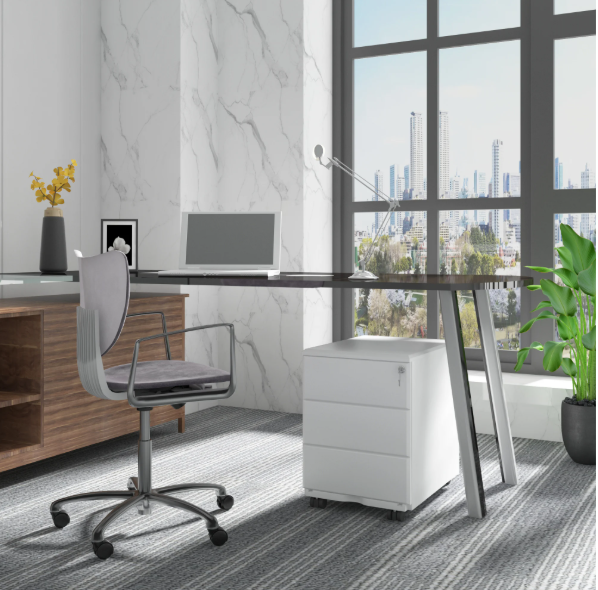 Metalen Verrijdbare Archiefkast met Slot en 3 Lades – 39x52,4x54 cm