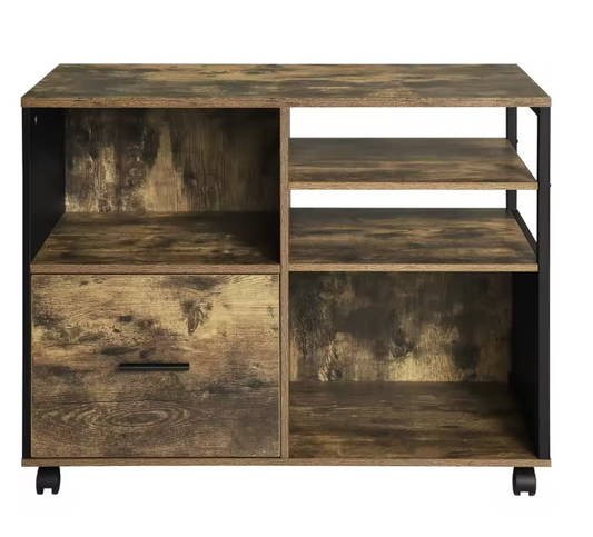 Houten Printerkast met Lade en Wielen – Industrieel Design