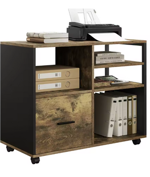 Houten Printerkast met Lade en Wielen – Industrieel Design