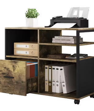 Houten Verrijdbare Archiefkast met Lade en Open Vakken – 80x65x40 cm