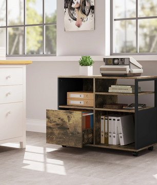 Houten Printerkast met Lade en Wielen – Industrieel Design