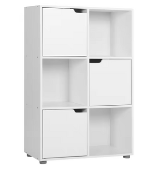 Houten Boekenkast met 6 Vakken en Deuren – 59,7x29,7x91 cm