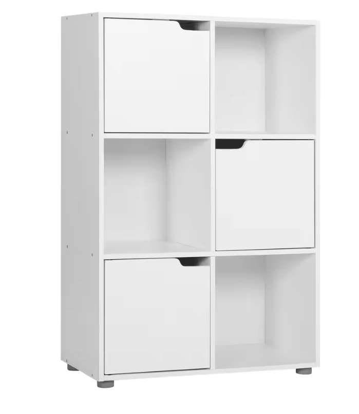 Houten Boekenkast met 6 Vakken en Deuren – 59,7x29,7x91 cm