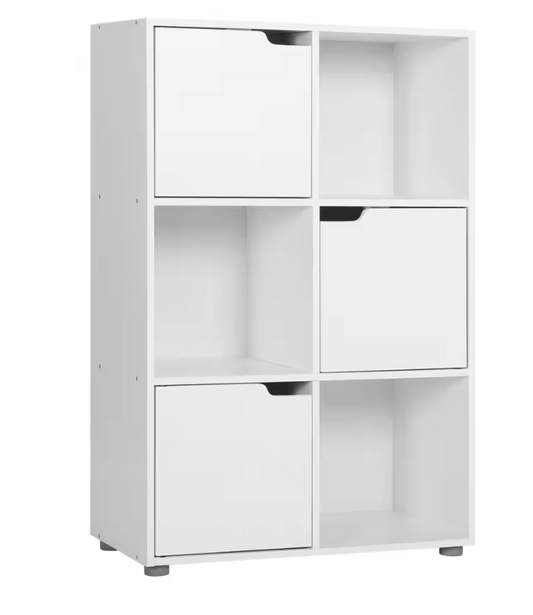 Houten Boekenkast met 6 Vakken en Deuren – 59,7x29,7x91 cm