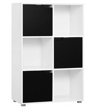 Houten Boekenkast met 6 Vakken en Deuren – 59,7x29,7x91 cm