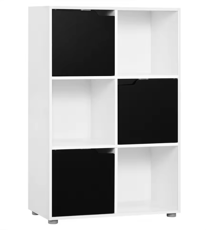 Houten Boekenkast met 6 Vakken en Deuren – 59,7x29,7x91 cm