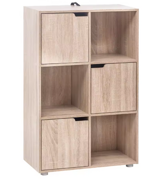 Houten Boekenkast met 6 Vakken en Deuren – 59,7x29,7x91 cm