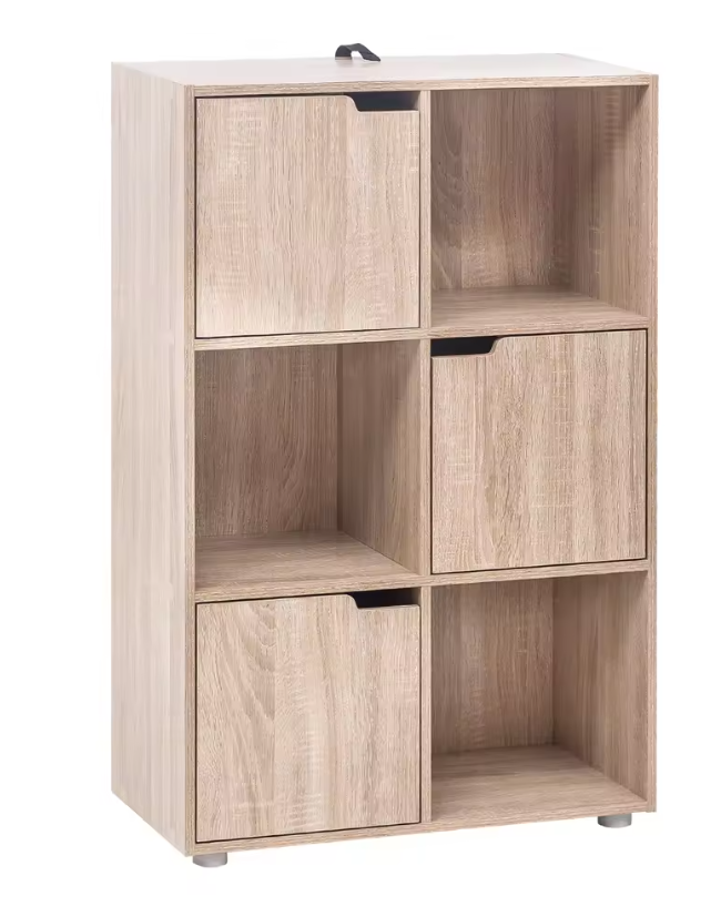 Houten Boekenkast met 6 Vakken en Deuren – 59,7x29,7x91 cm