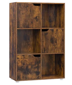 Houten Boekenkast met 6 Vakken en Deuren – 59,7x29,7x91 cm