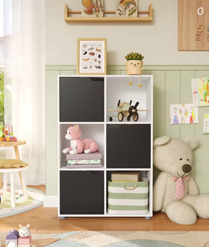 Houten Boekenkast met 6 Vakken en Deuren – 59,7x29,7x91 cm