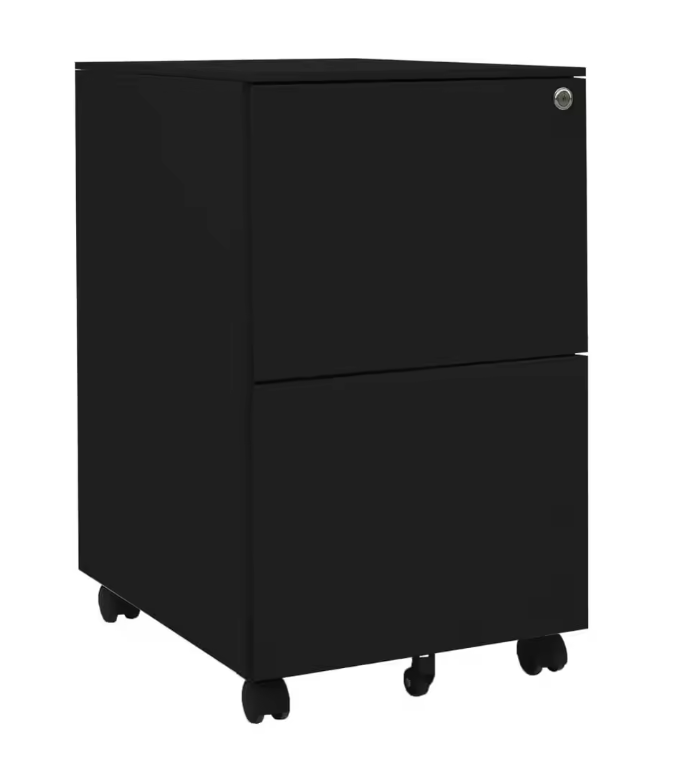 Zwarte Metalen Verrijdbare Archiefkast met 2 Lades – 39x45x67 cm