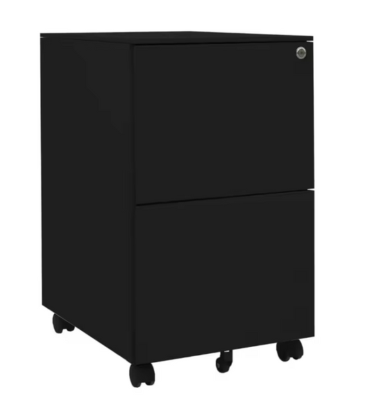 Zwarte Metalen Verrijdbare Archiefkast met 2 Lades – 39x45x67 cm